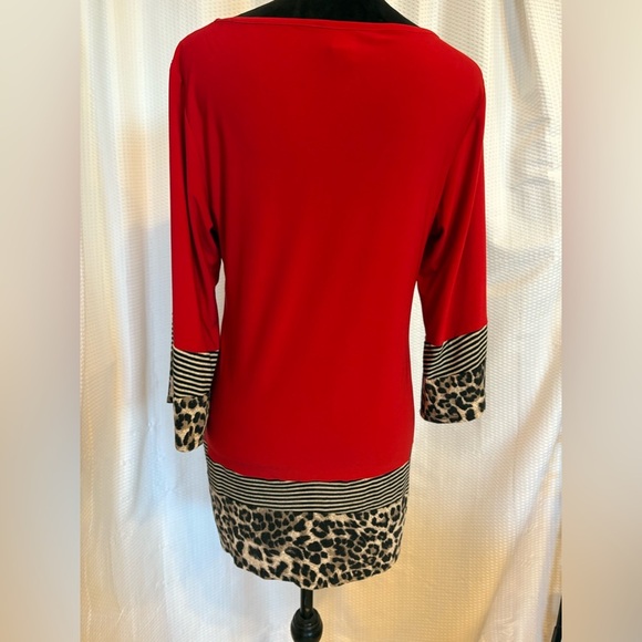 Coco Bianco red leopard trim 3/4 sleeve oversized blouse size medium - Picture 4 of 7